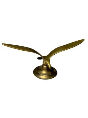Vintage Solid Brass Seagull Figurine Sculpture On Round Base 8-Inch Wingspan